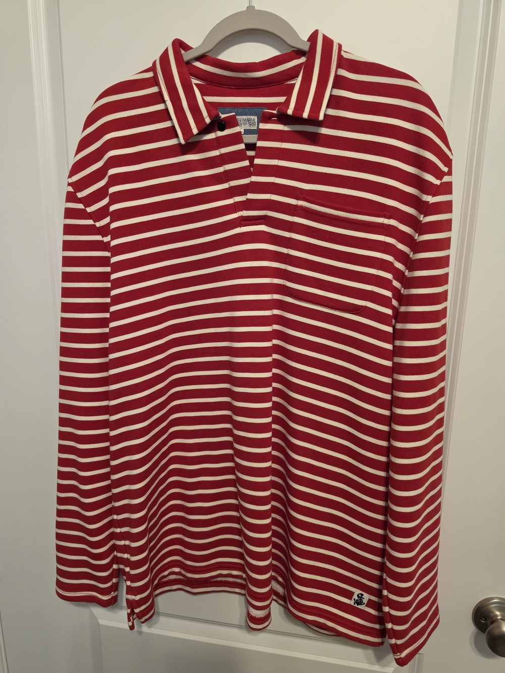 Red & White Striped Long-Sleeve Polo Shirt